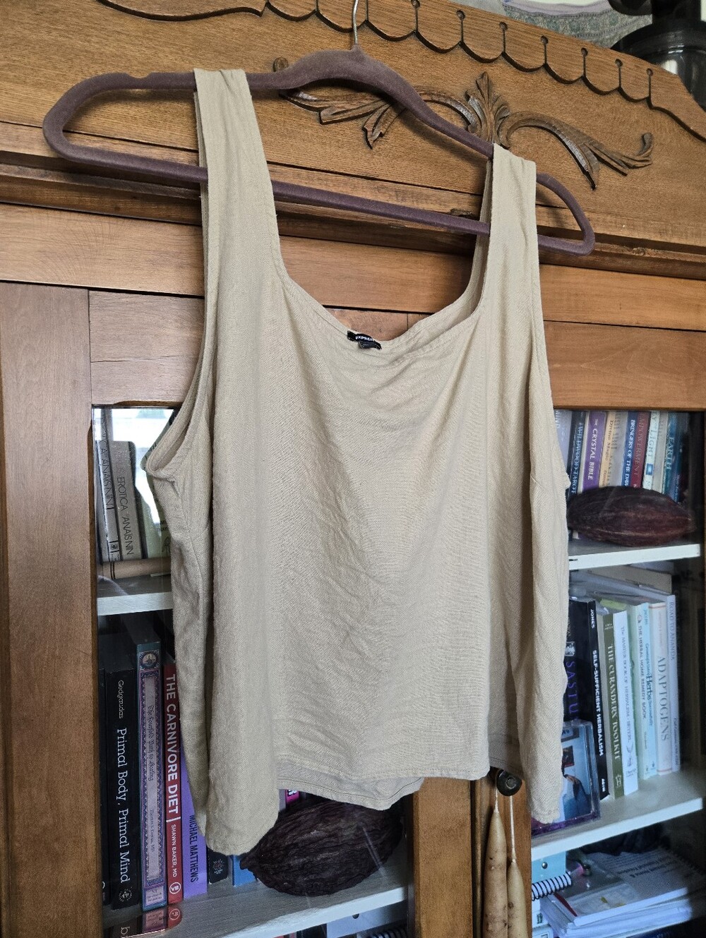 Express Linen Blend Tank Top XL Beige Oatmeal Sleeveless Relaxed Fit